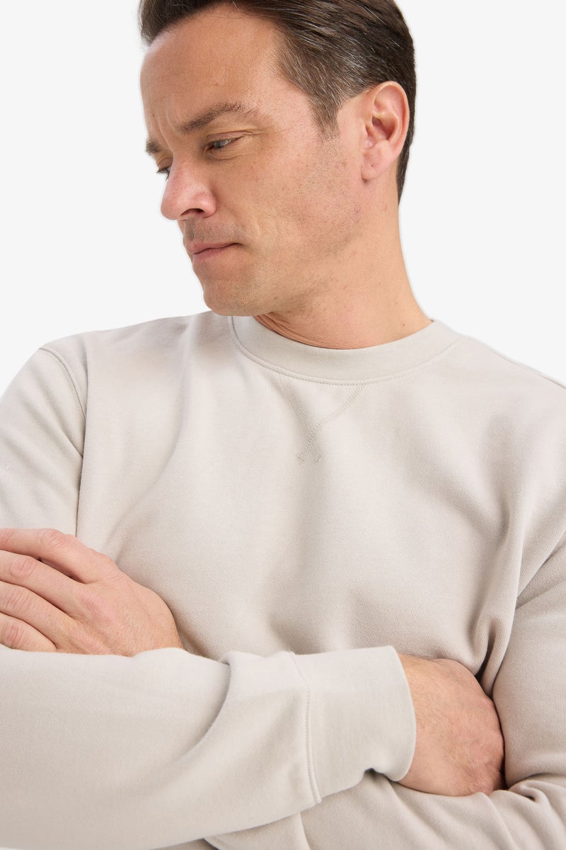 DeFacto Beige Man Cotton Regular Fit Crew Neck Sweatshirt Casual - Image 4